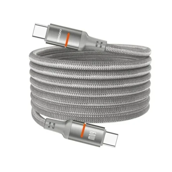 Porodo 60W Type-C To Type-C Magnetic Braided Cable - Grey